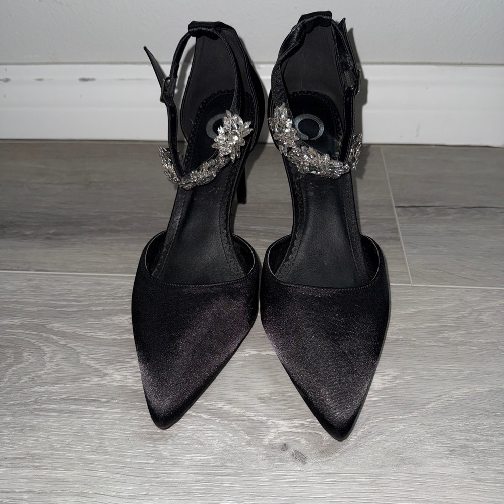 Journee Collection Black Heels with Crystal Accents